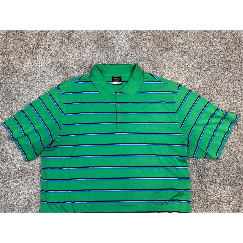 Nike Golf Dri-FIT Polo Shirt Mens XXL Green Striped Short Sleeve Performance Tee